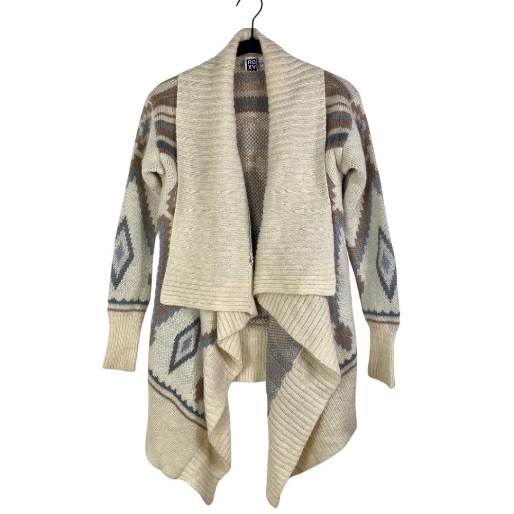 Roxy Patterned Bohemian Knit Open Front Cardigan